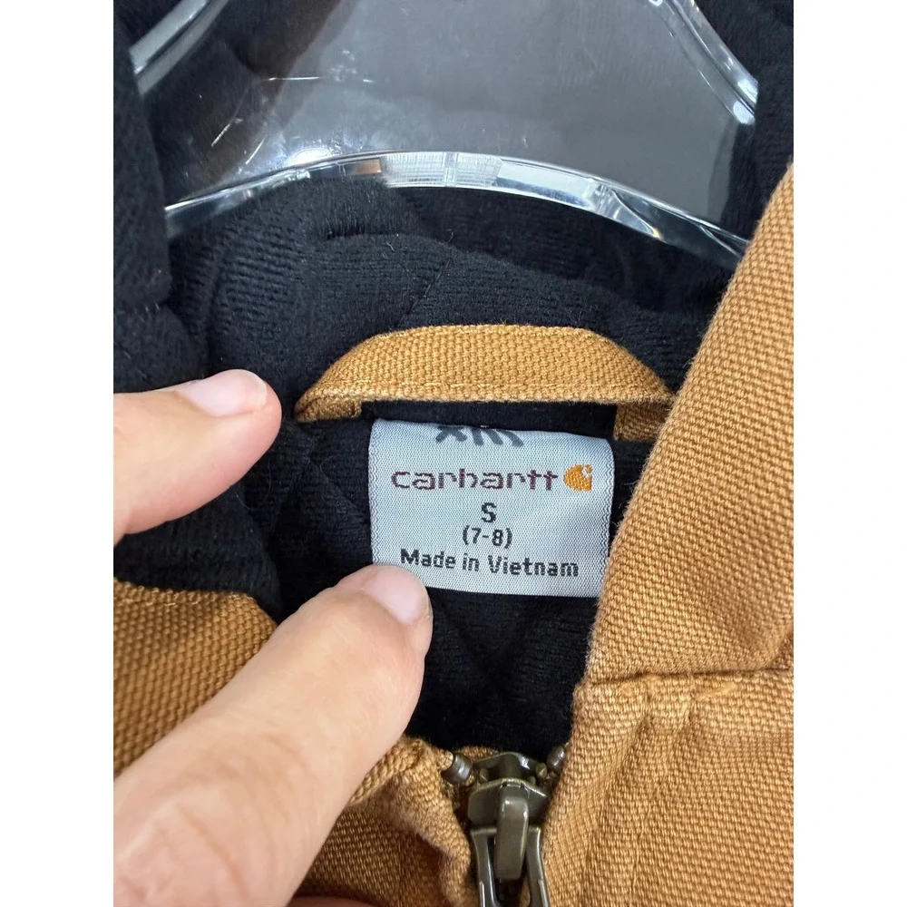 Carhartt Kids Insulated Duck Canvas Active Hooded Workwear Jacket Brown 7-8 S